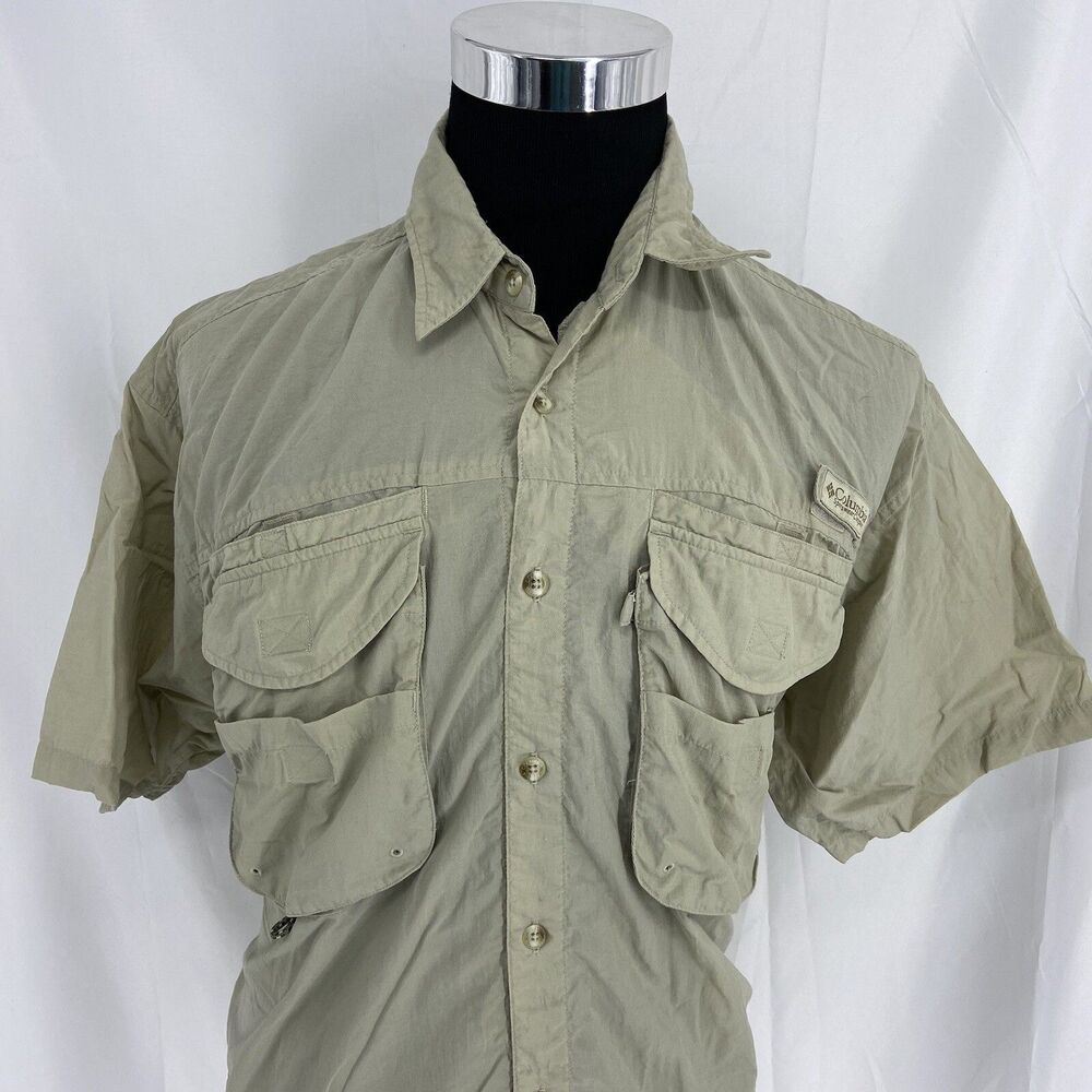 Columbia PFG Button Shirt Mens Size Large Fossil Beige Short Sleeve